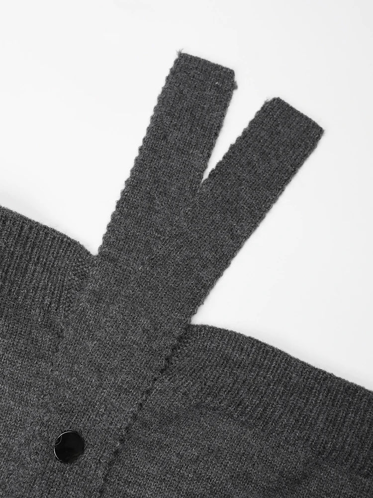 Gray Buckle Big Size Pocket Knitting Cardigan Sweater V-Neck Long Sleeve Women New Fashion Tide Spring Autumn