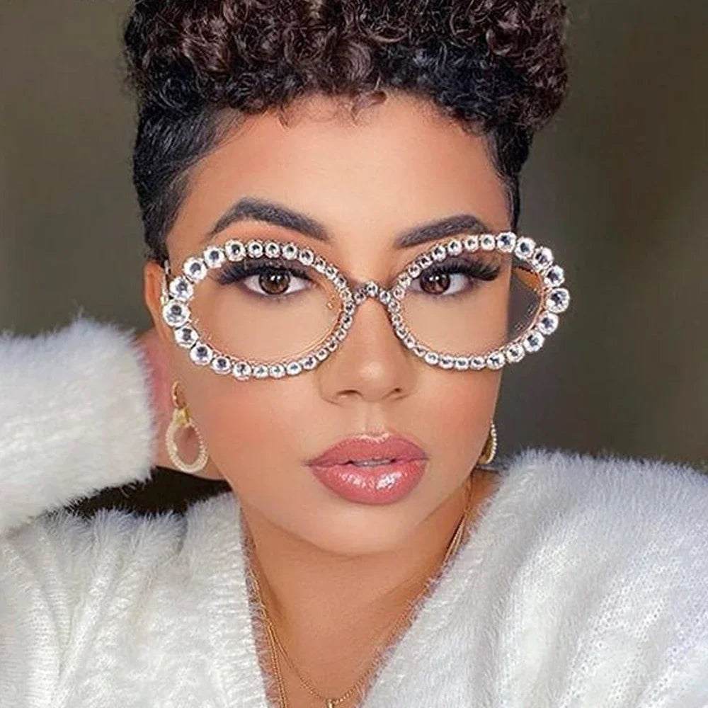 Simple Round Rhinestone Sunglasses Frames No Lenses Accessories Fashion Designer Hollow Alloy Face Jewelry Frames for Women