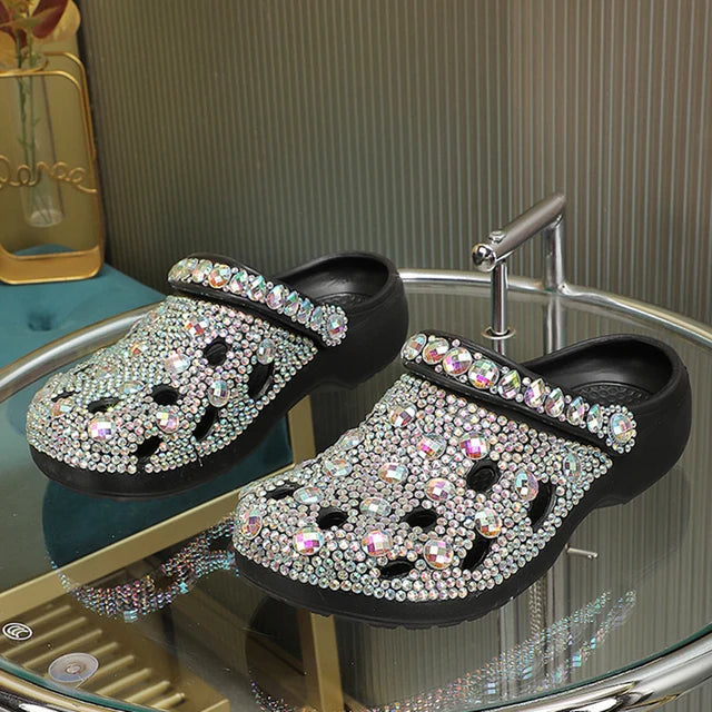 Women Summer Luxury Slippers Rhinestone Decoration Sandals Beach Slides Flip Flop Soft Fashion Casual Shoes