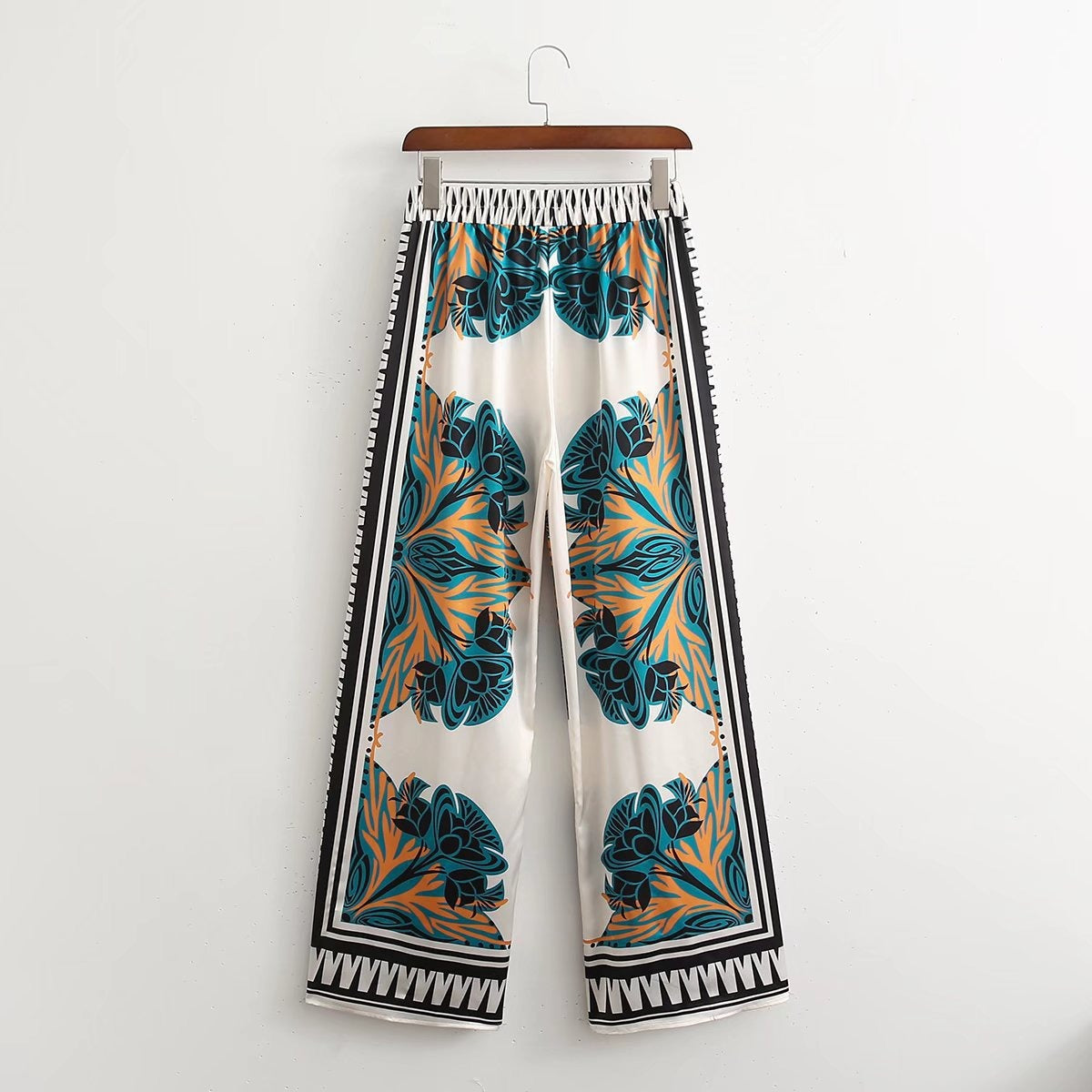 European and American positioning bat sleeve shawl shirt+positioning printed wide leg pants set
