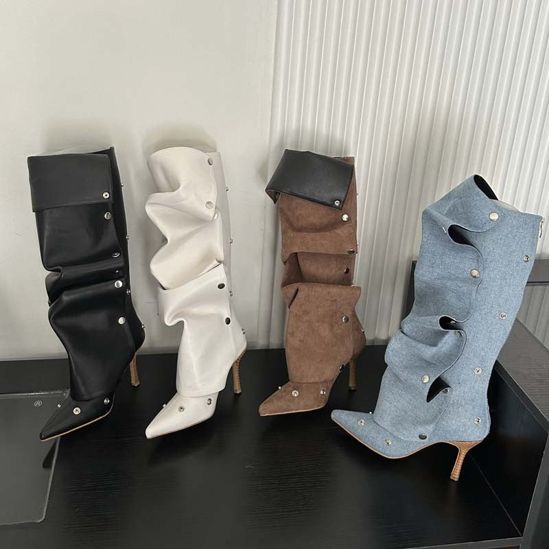 New Arrivals Snap Buttons Removable Uppers Women Denim Boots