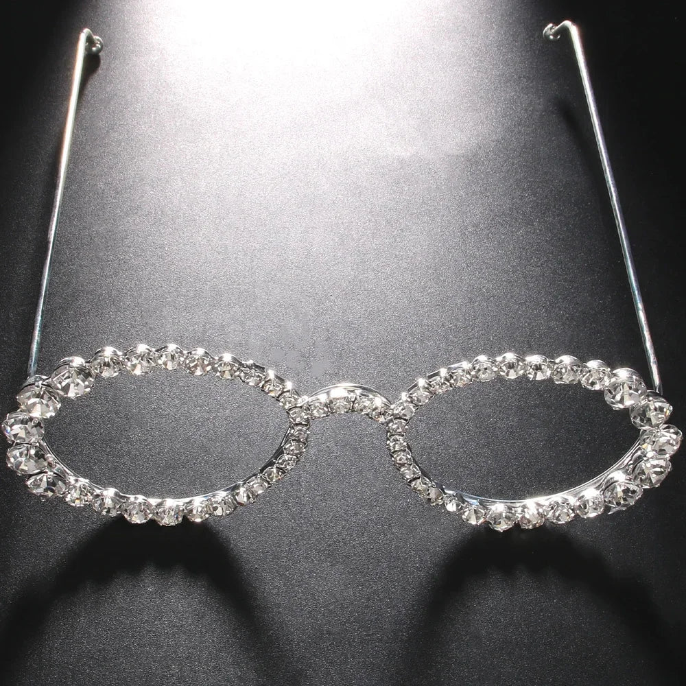Simple Round Rhinestone Sunglasses Frames No Lenses Accessories Fashion Designer Hollow Alloy Face Jewelry Frames for Women