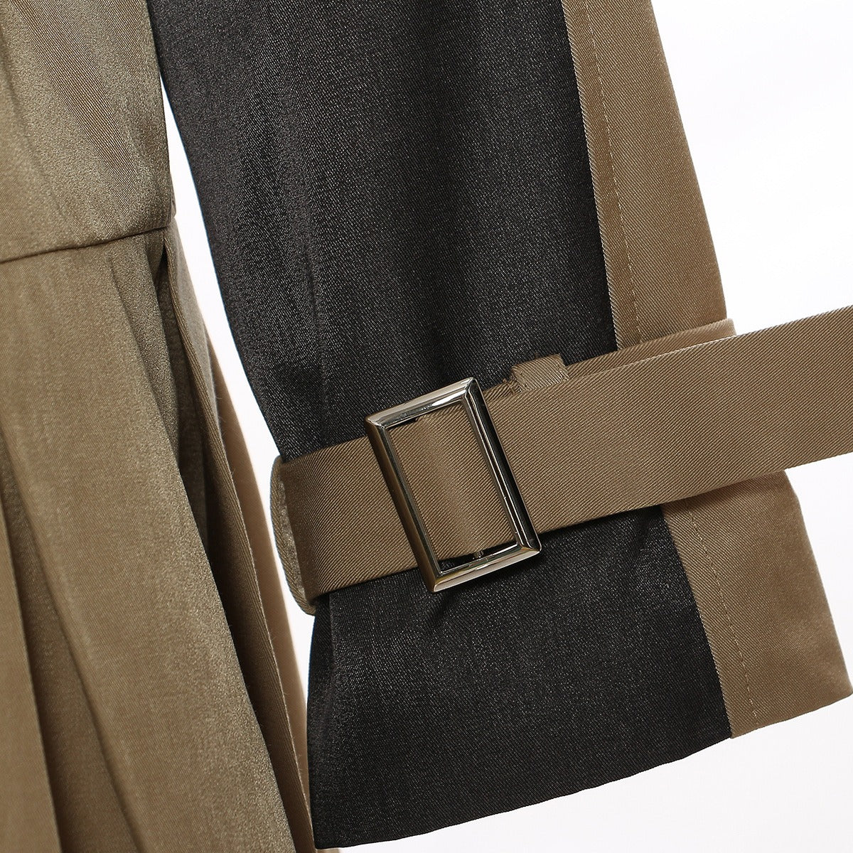 Irregular cut and patchwork with contrasting colors medium length windbreaker coat