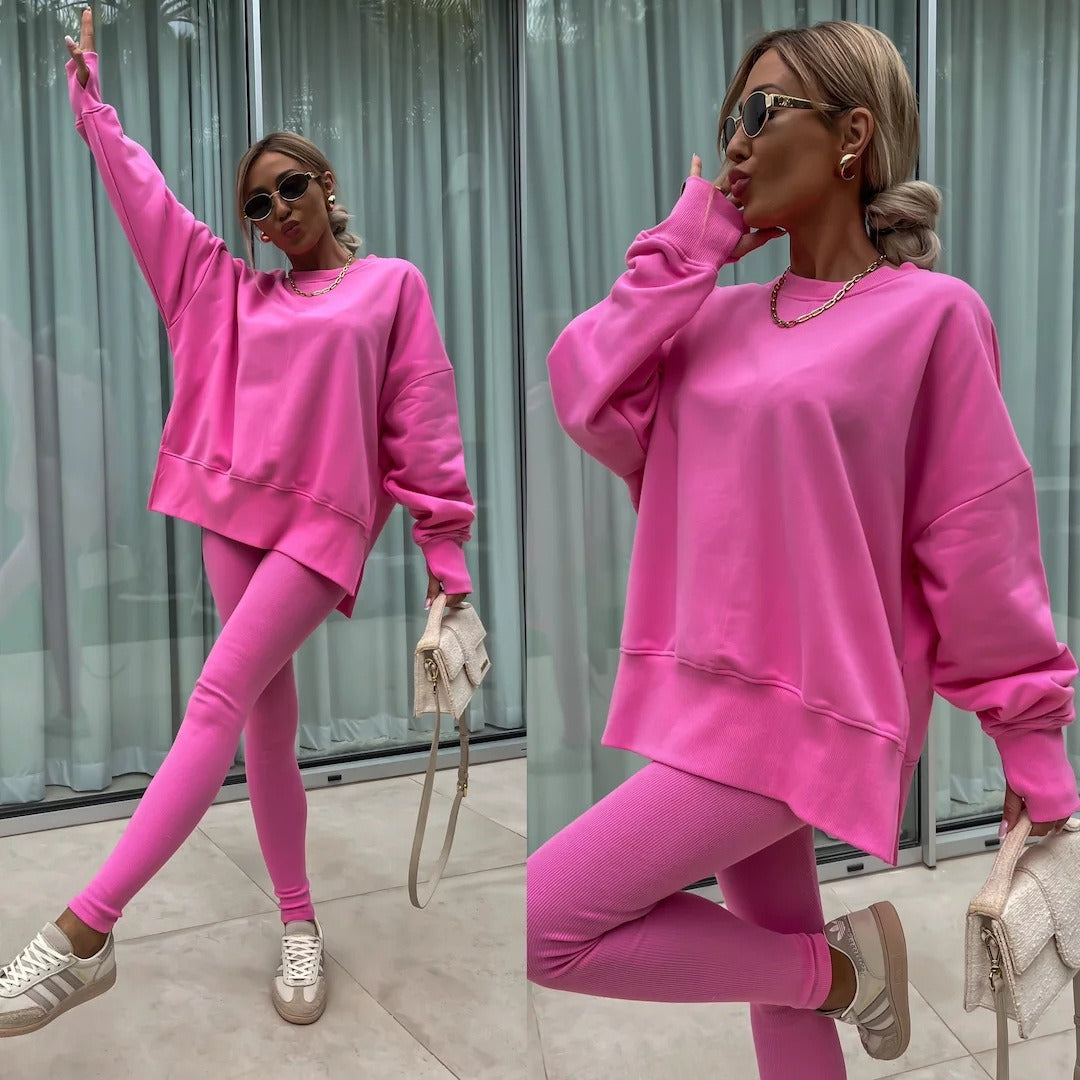 New Spring Women's Wear European and American Casual Tight Pants Loose Hoodie Set Two Piece Set