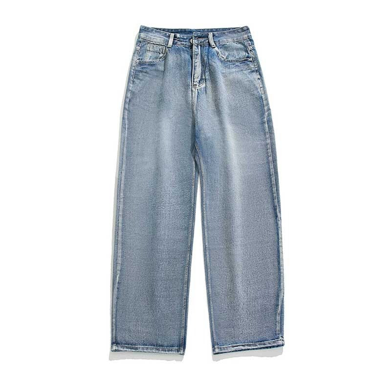 Simple solid color jeans men's washed loose fitting straight leg long pants