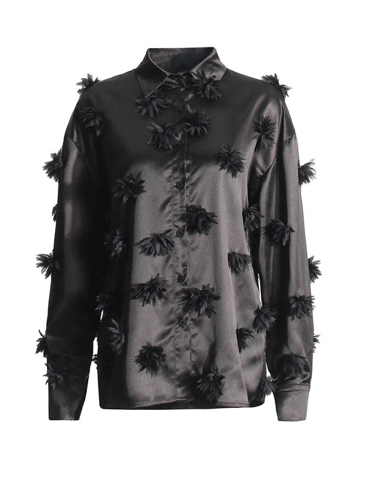 Elegant style three-dimensional flower patchwork design shirt loose versatile shirt top for women