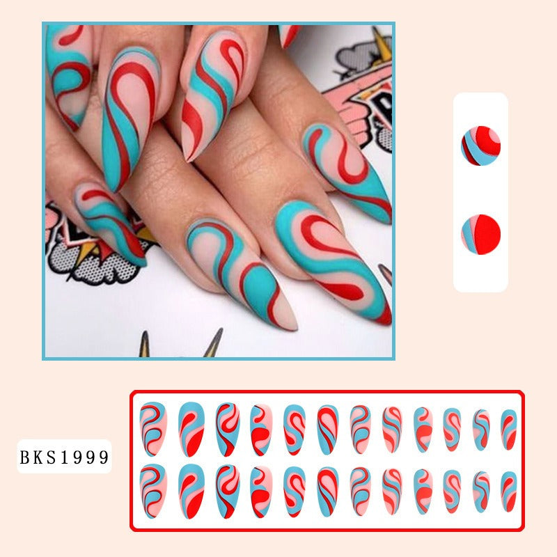 Nail Art Almond Nails Finished Wearable Nails Mid-Length Nail Art Patch Ins Style Hot Girl