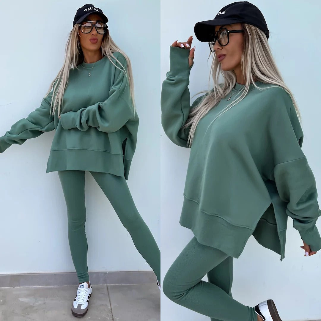 New Spring Women's Wear European and American Casual Tight Pants Loose Hoodie Set Two Piece Set