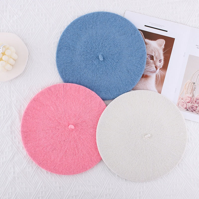 Wool beret versatile woolen painting hat for women