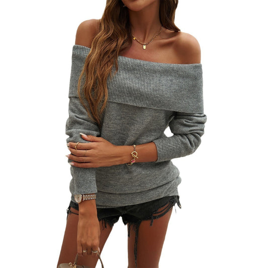 European and American autumn and winter women's clothing temperament casual solid color pullover sweater top