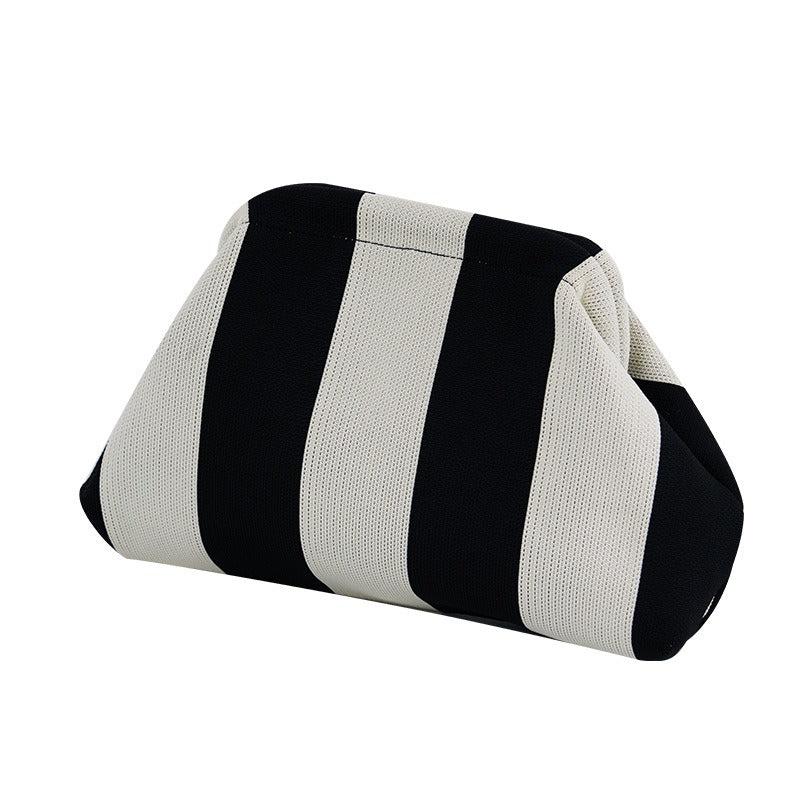 Fashionable and versatile new knitted clutch bag, striped contrasting color cloud bag, large capacity storage bag