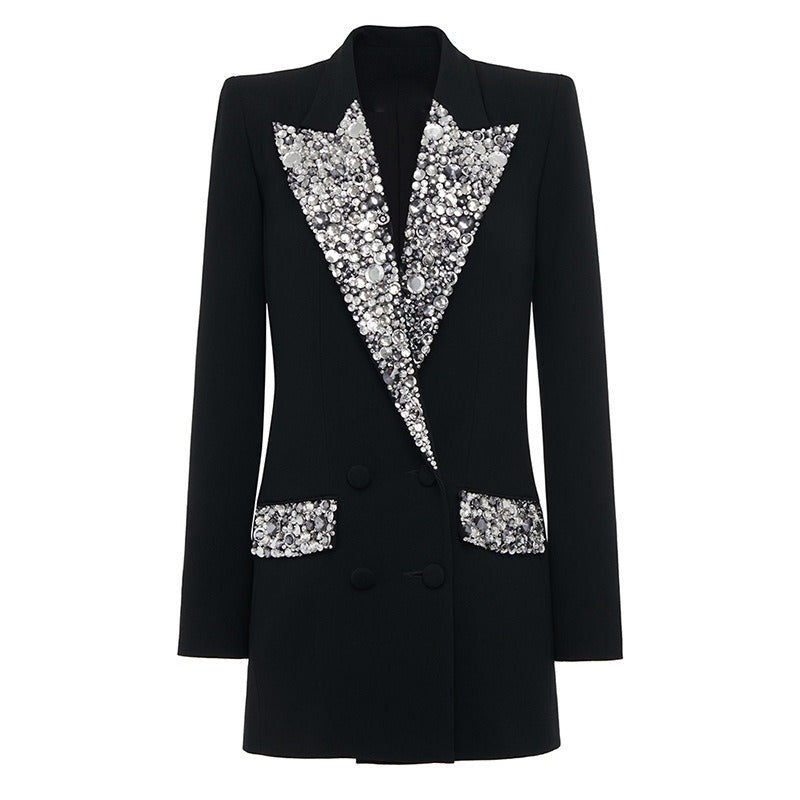 Handmade gorgeous heavy work nail bead inlaid diamond slim fitting long suit jacket