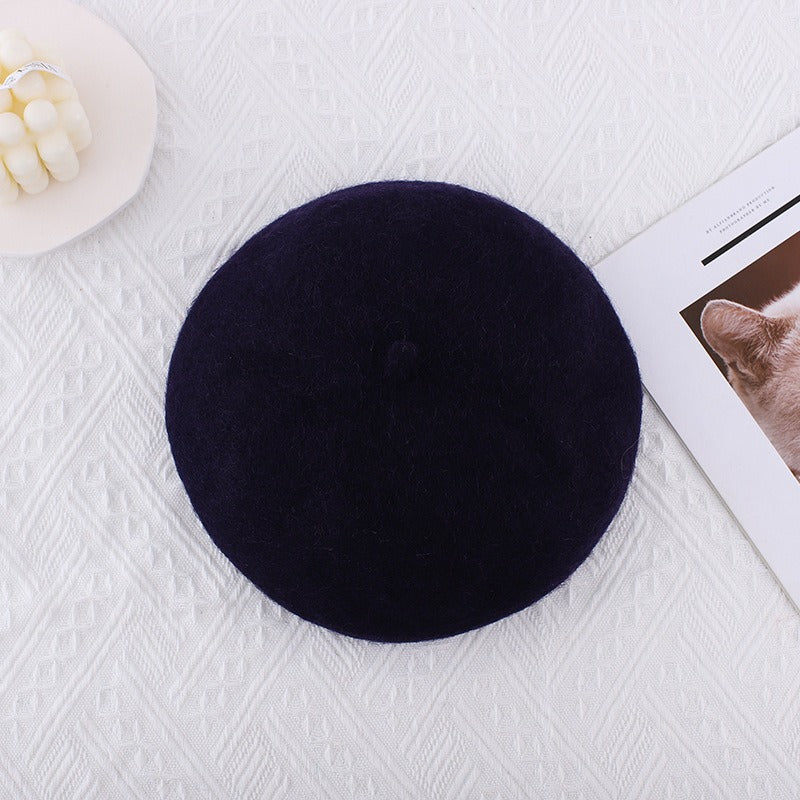 Wool beret versatile woolen painting hat for women