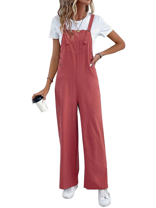 New European and American summer women's casual long solid color overalls