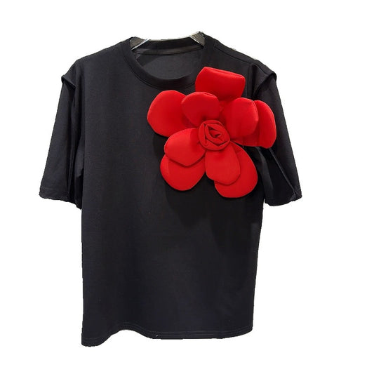 Xiaoxiangfeng three-dimensional sun flower contrast design half-sleeved short-sleeved T-shirt