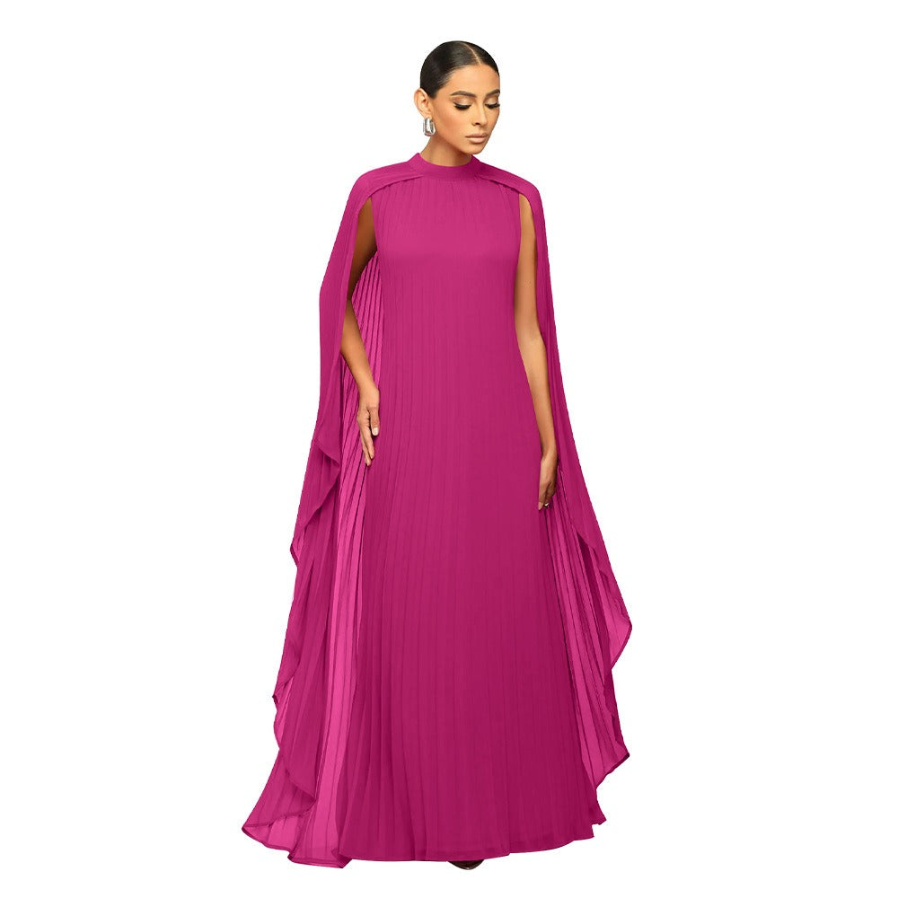 Fashionable women's solid color chiffon long skirt pleated dress