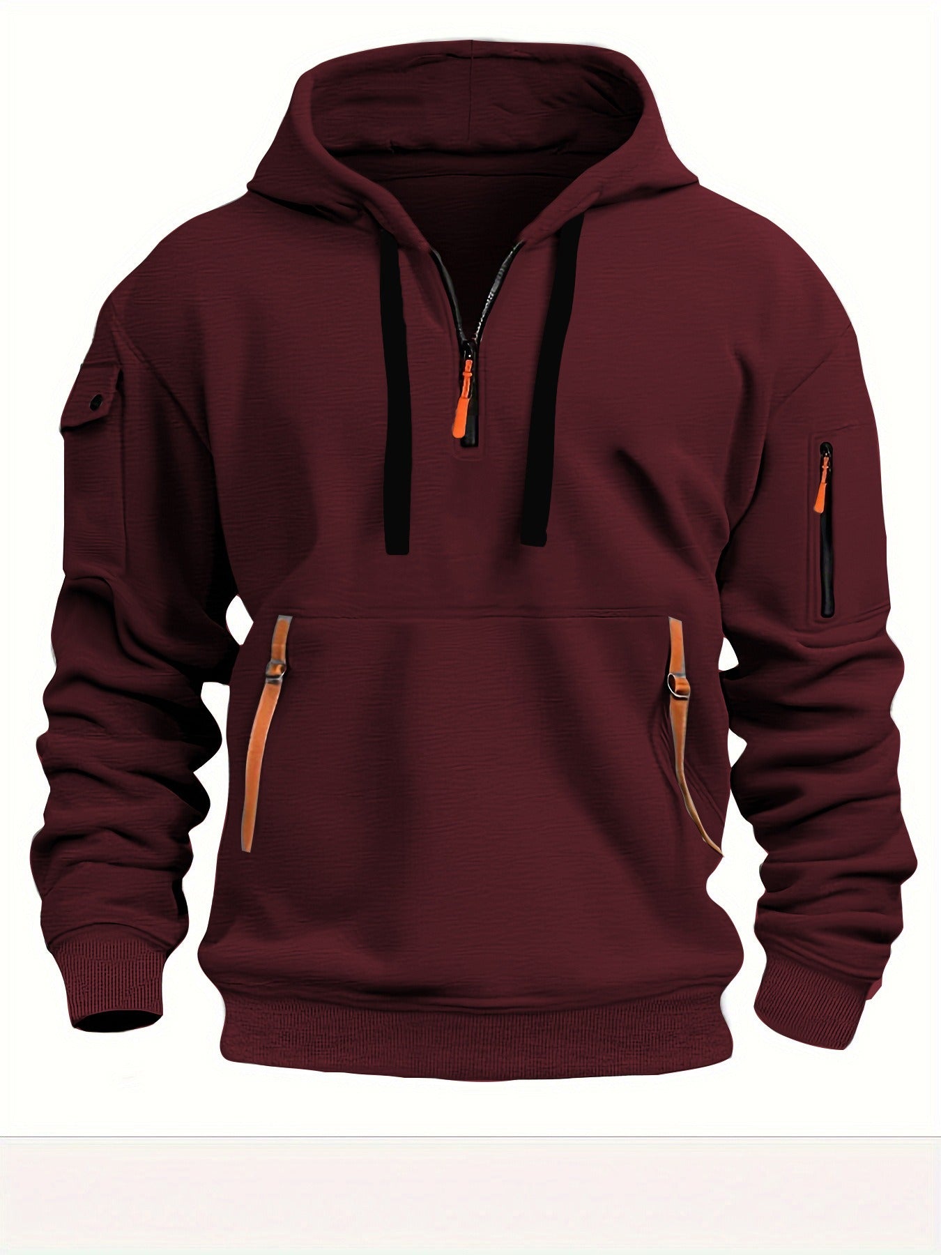 Men's hoodie hooded sweatshirt with zipper multi pocket pullover men's sports jacket