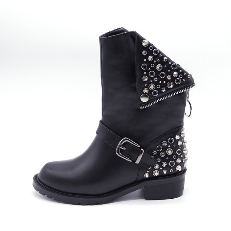 Rivet punk women's leather boots and shoes