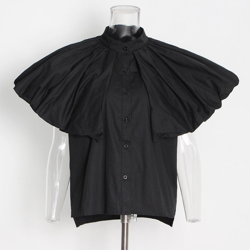 Fashionable commuting style design with pleats, loose fit, solid color, simple casual and versatile women's shirt top