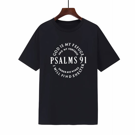 Round neck short sleeved T-shirt with new styles of Psalms 91 letter printed men's and women's short sleeved shirts