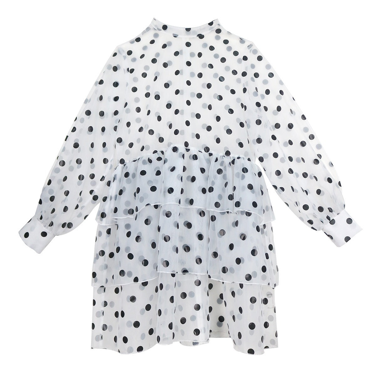 Sweet and spicy style perspective long sleeved hoodie with a layered waist cinching polka dot dress