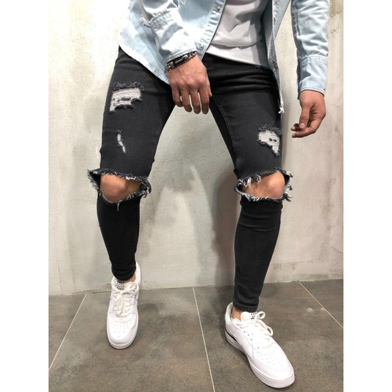 European and American jeans new style ripped slim men's trousers cross-border European and American men's slim pants