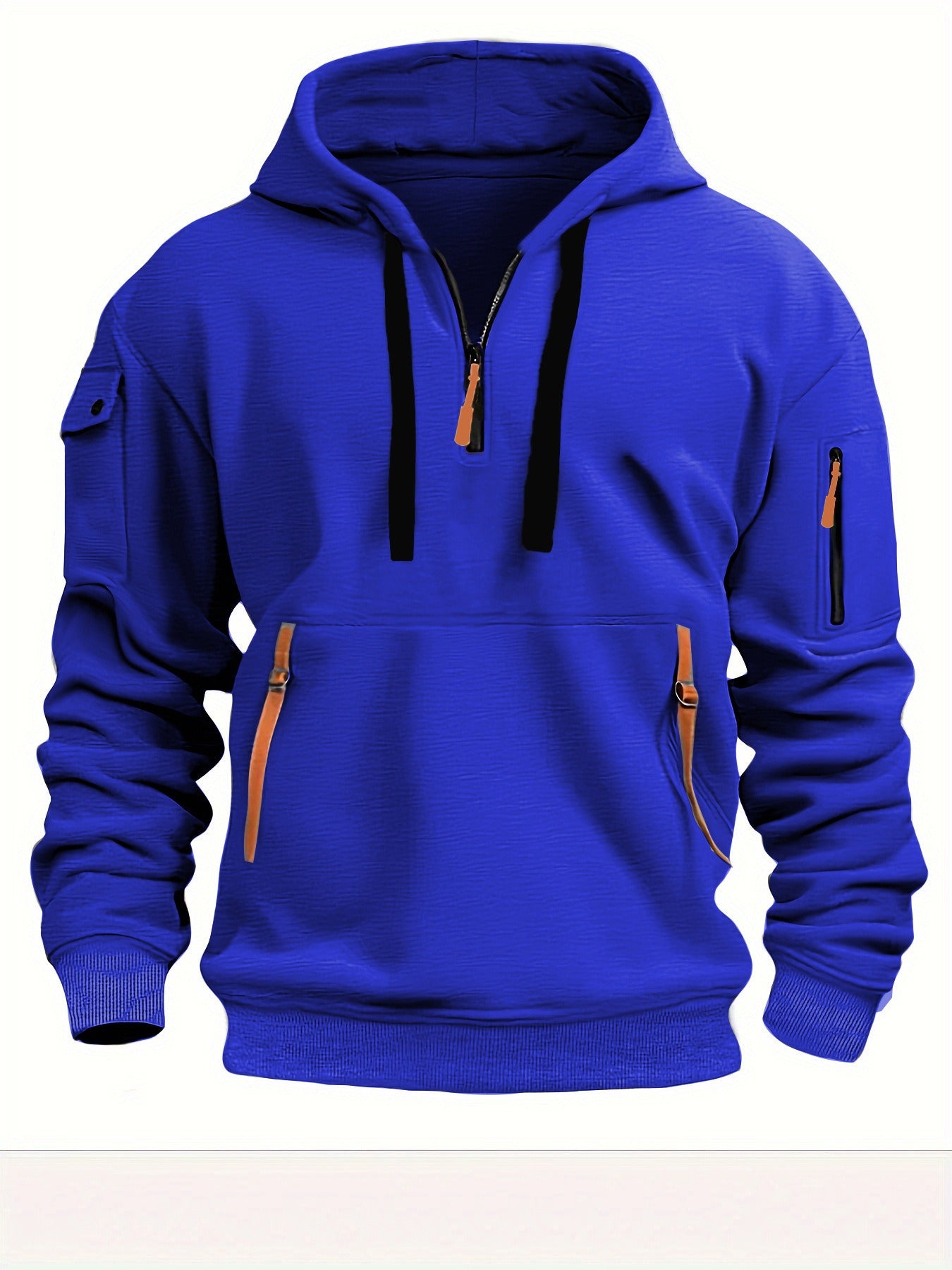 Men's hoodie hooded sweatshirt with zipper multi pocket pullover men's sports jacket