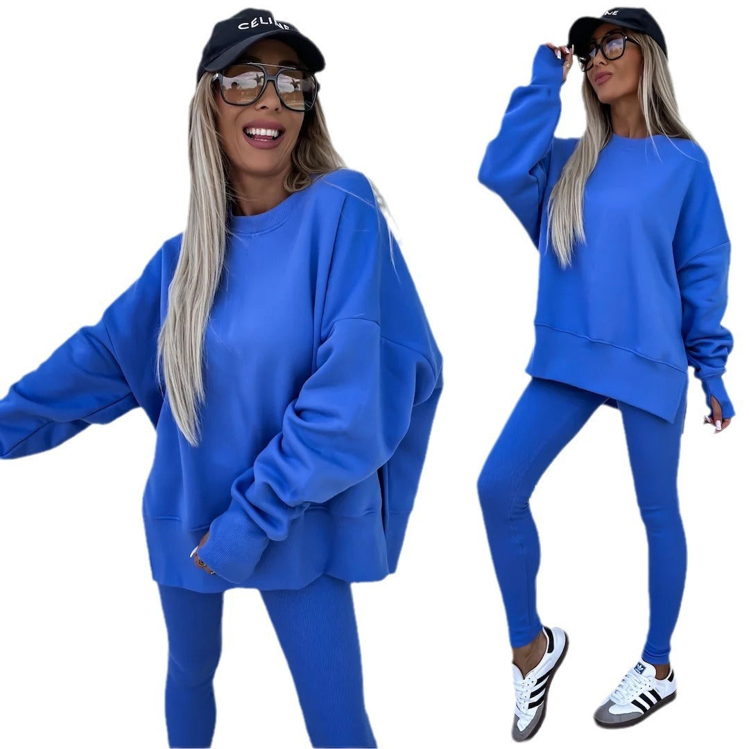 New Spring Women's Wear European and American Casual Tight Pants Loose Hoodie Set Two Piece Set