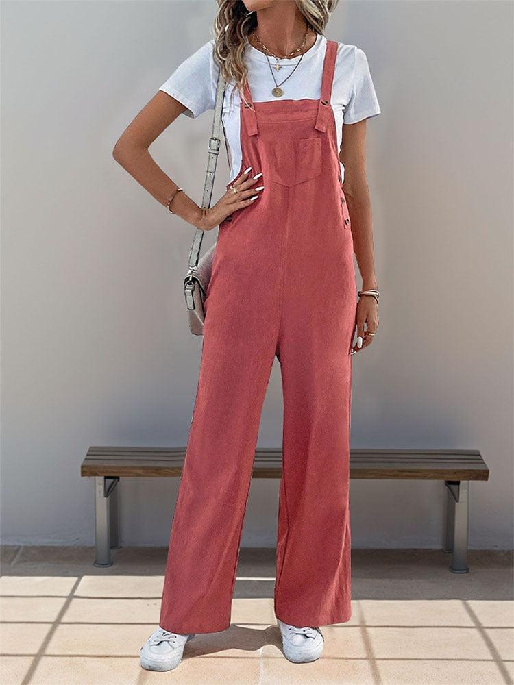 New European and American summer women's casual long solid color overalls