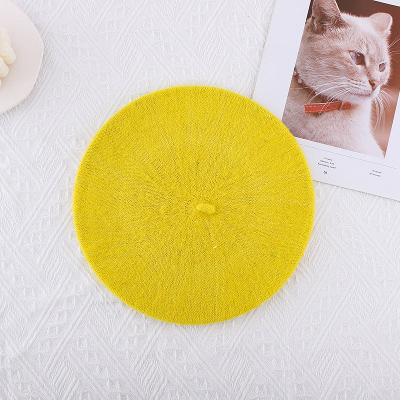 Wool beret versatile woolen painting hat for women