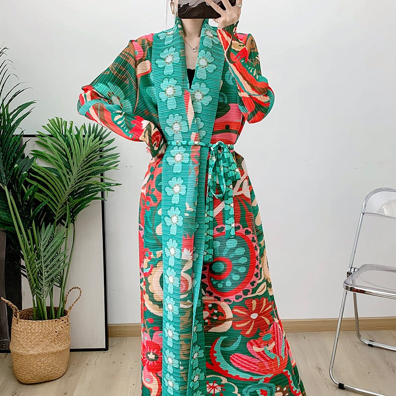 Folded Muslim New Robe Versatile Long sleeved Coat Coat Coat Cloak Printed Women's Fashion