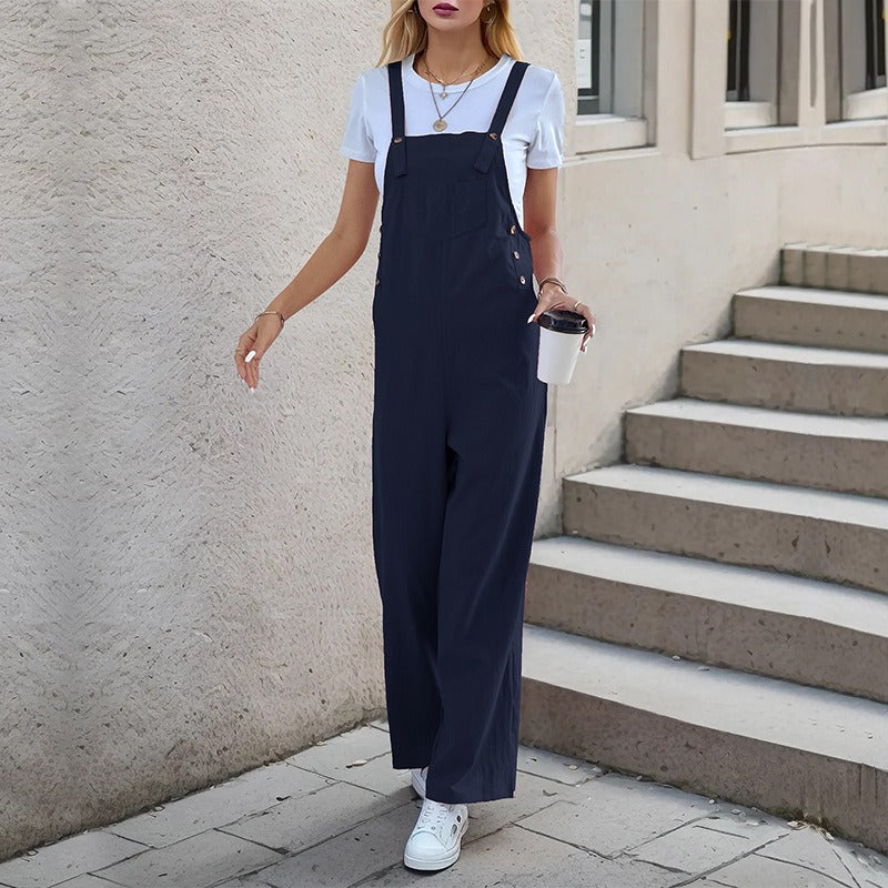 New European and American summer women's casual long solid color overalls