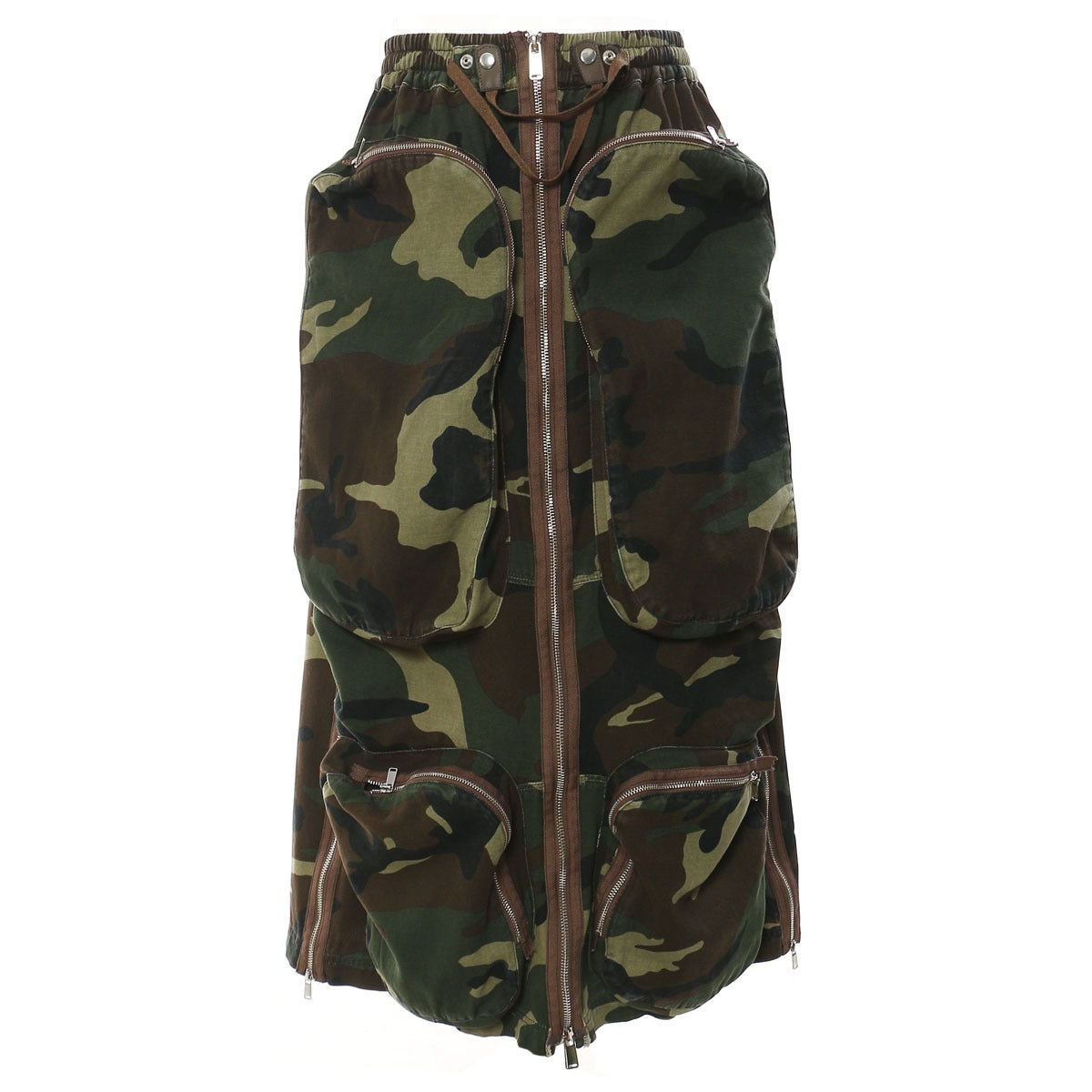 Camo  Zipper Pocket Side Split Mid length Skirt