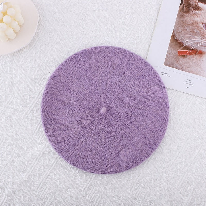 Wool beret versatile woolen painting hat for women