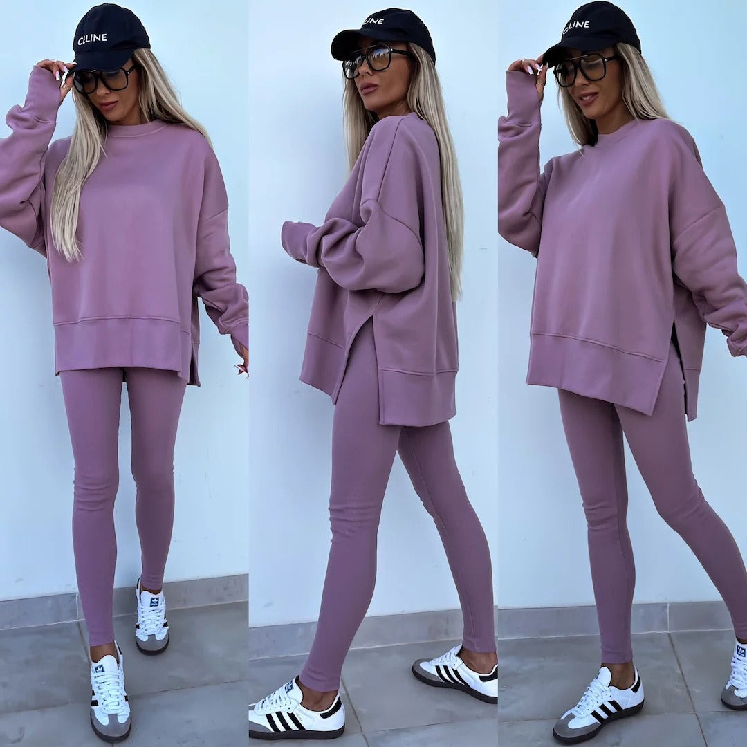 New Spring Women's Wear European and American Casual Tight Pants Loose Hoodie Set Two Piece Set