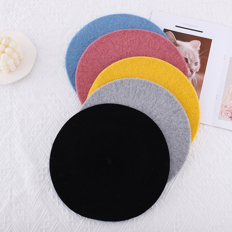 Wool beret versatile woolen painting hat for women