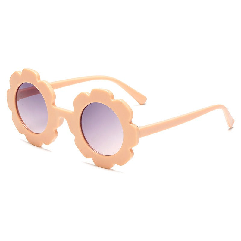 Children's Sunflower Sunglasses for Boys and Girls Retro Round Frame Cute Small Flower Sunglasses