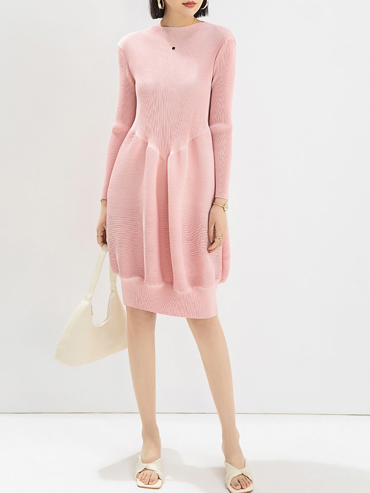 Elegant, loose and slim long-sleeved round neck lantern skirt