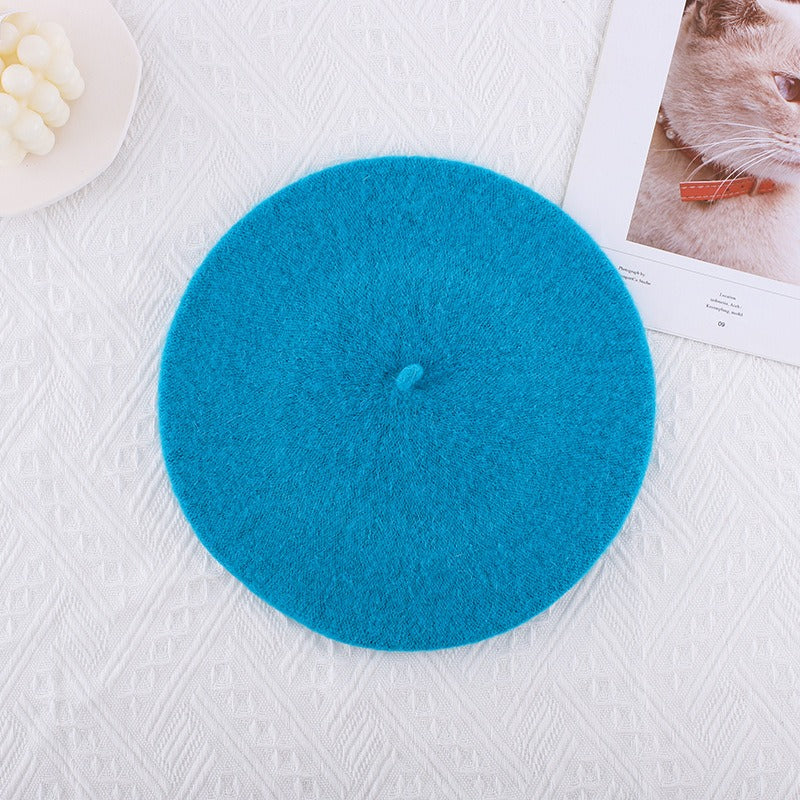 Wool beret versatile woolen painting hat for women