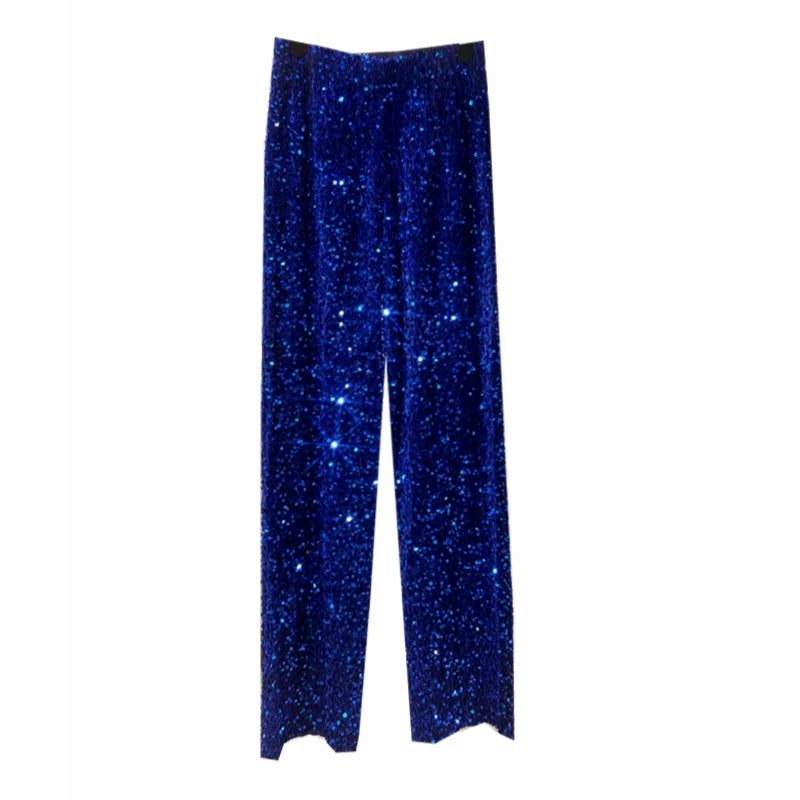 Velvet Sequined Leggings with Elongated Pendants Are Slim and Sparkly Casual Straight Leg Pants for Women