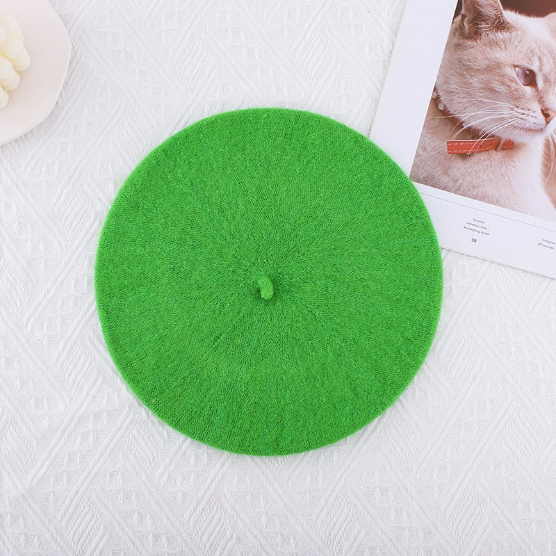 Wool beret versatile woolen painting hat for women