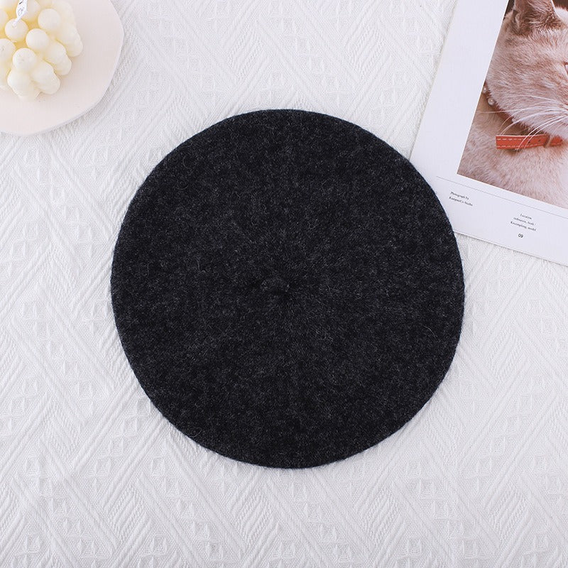 Wool beret versatile woolen painting hat for women