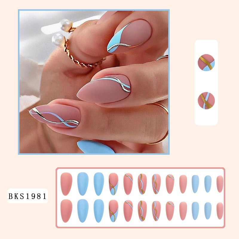 Nail Art Almond Nails Finished Wearable Nails Mid-Length Nail Art Patch Ins Style Hot Girl