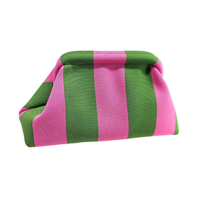 Fashionable and versatile new knitted clutch bag, striped contrasting color cloud bag, large capacity storage bag