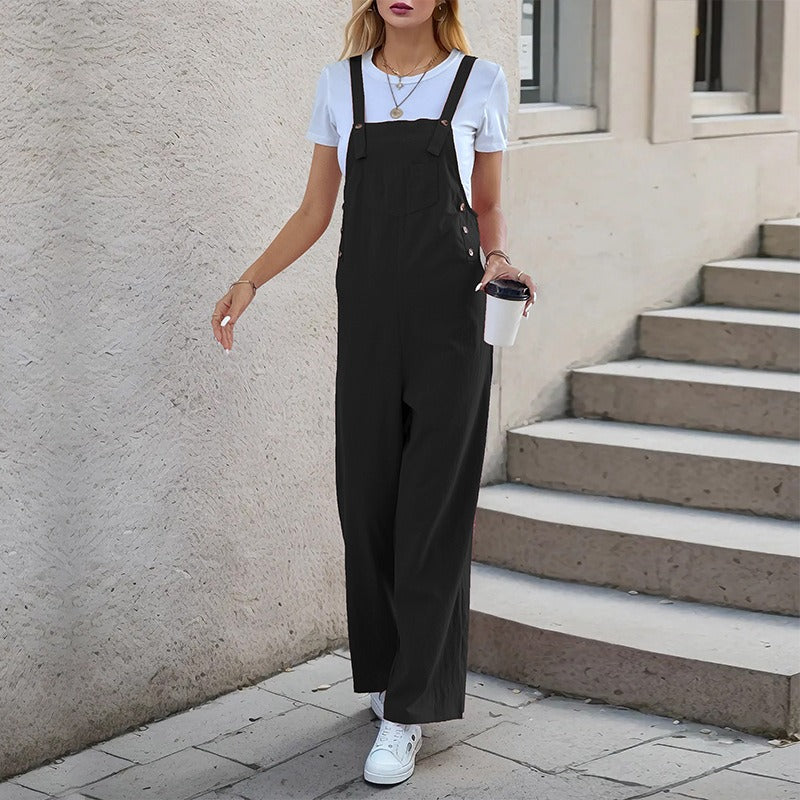 New European and American summer women's casual long solid color overalls