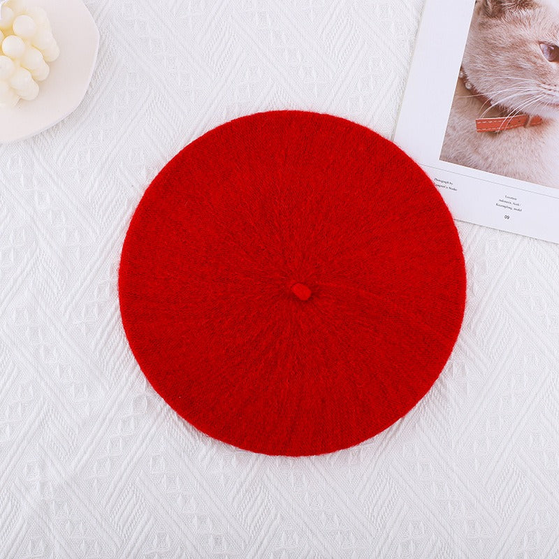 Wool beret versatile woolen painting hat for women