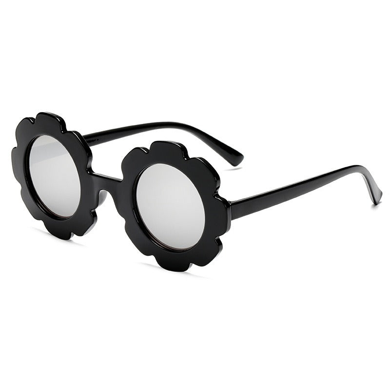 Children's Sunflower Sunglasses for Boys and Girls Retro Round Frame Cute Small Flower Sunglasses