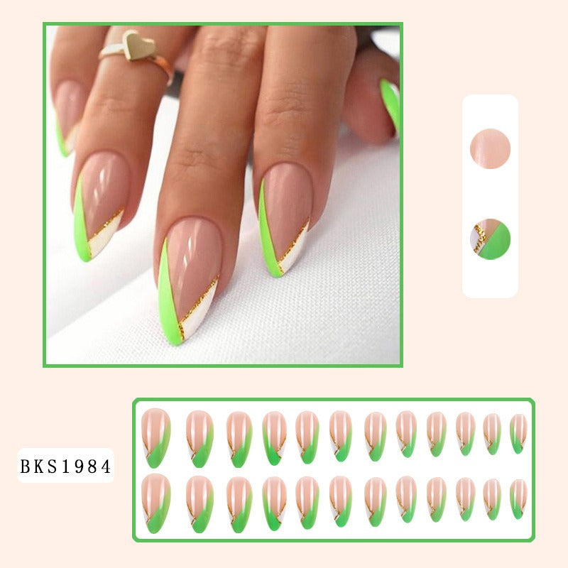 Nail Art Almond Nails Finished Wearable Nails Mid-Length Nail Art Patch Ins Style Hot Girl