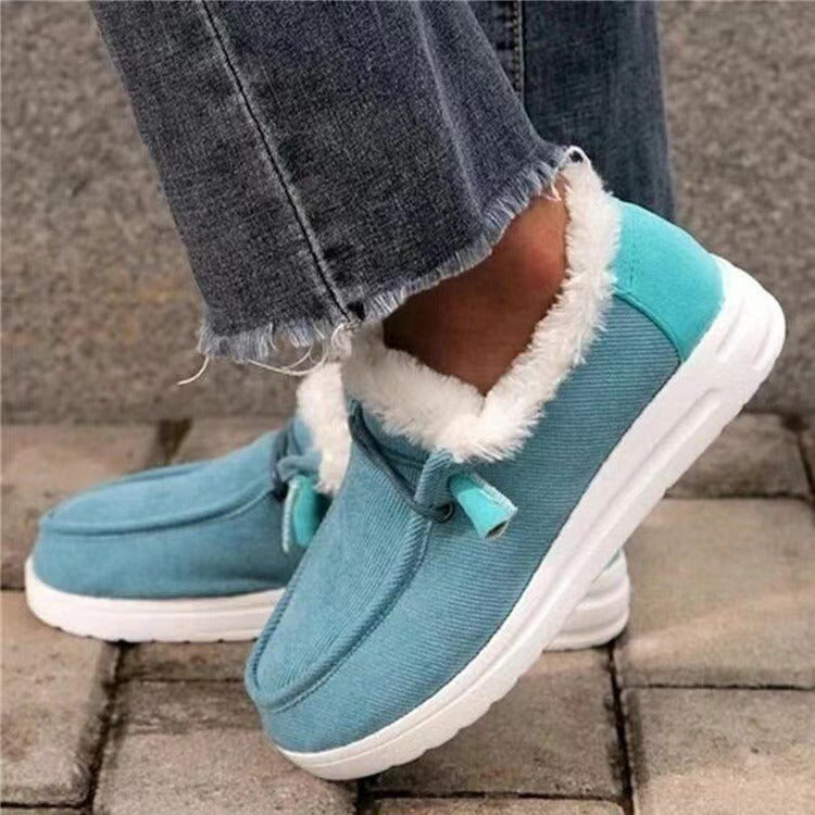 Winter Large Plush Thickened Wool Warm Flat Plush Women's Slip On Casual Shoes