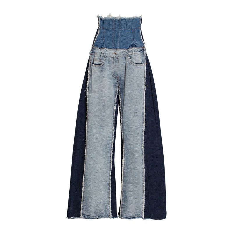 Contrast color jeans for children's new fashion high waisted drape, loose and versatile, slimming mop pants for women's trend